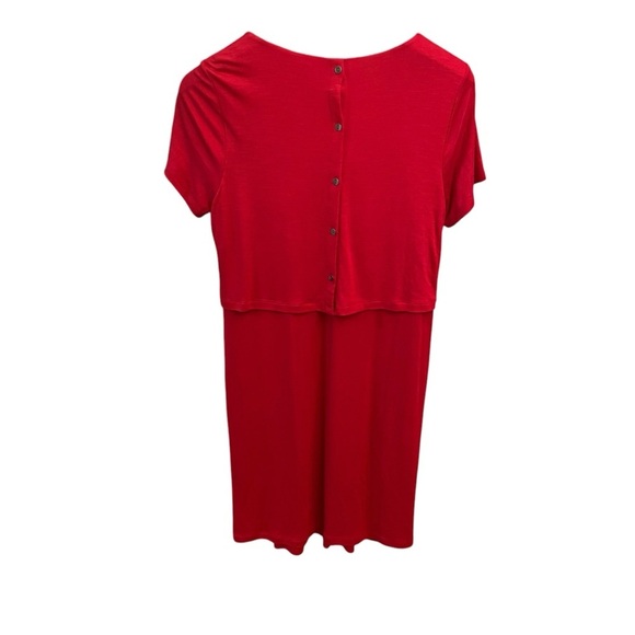 J Jill Sangria Red Slub Knit Layered Dress Size L Buttons Back Pockets Stretch - Picture 4 of 14